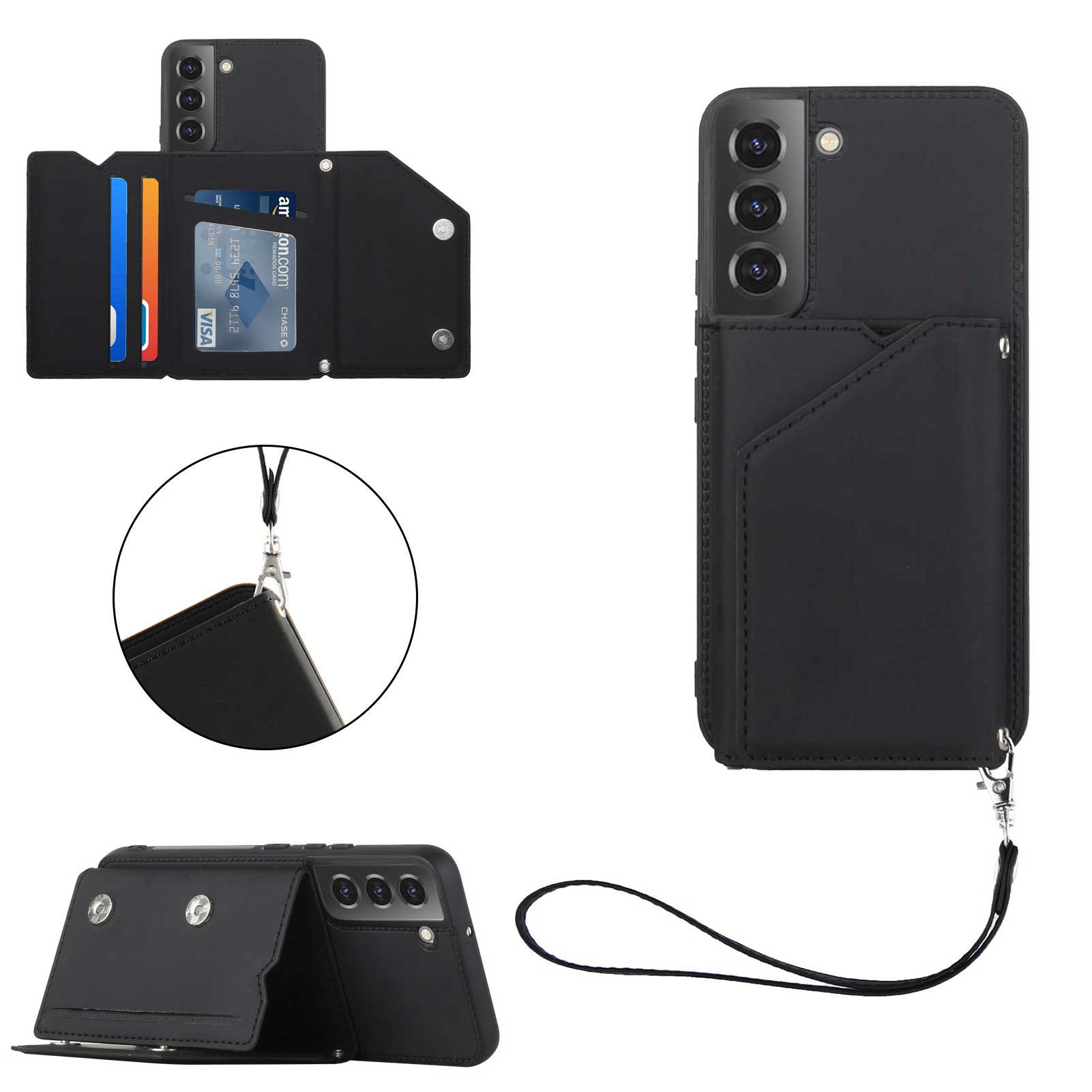 YB Leather Coating Series-2 Phone Case for Samsung Galaxy S23 Kickstand Card Holder PU Leather Coated TPU Cover with Strap YB Leather Coating Series-2 Phone Case for Samsung Galaxy S23 Kickstand Card Holder PU Leather Coated TPU Cover with Strap